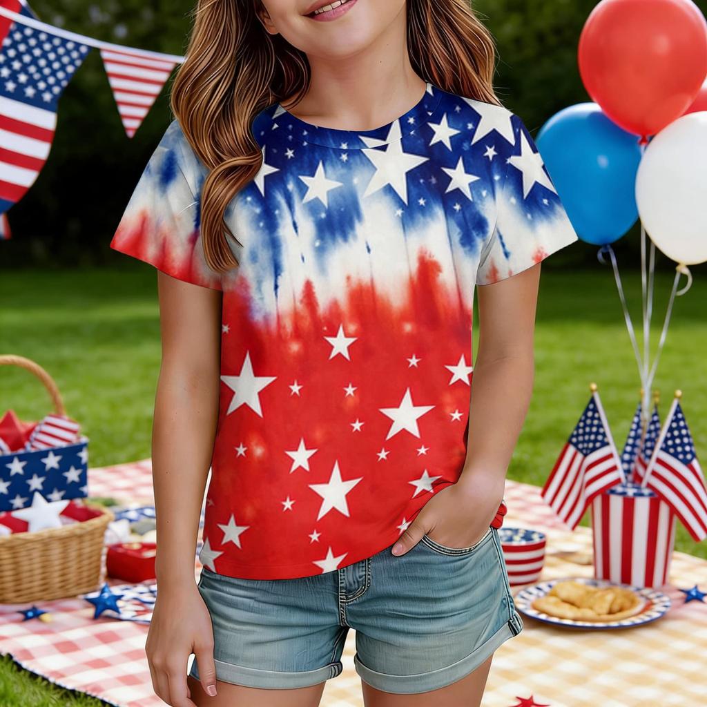 Kids Independence Day Print Round Neck Short Sleeve Casual T-shirt