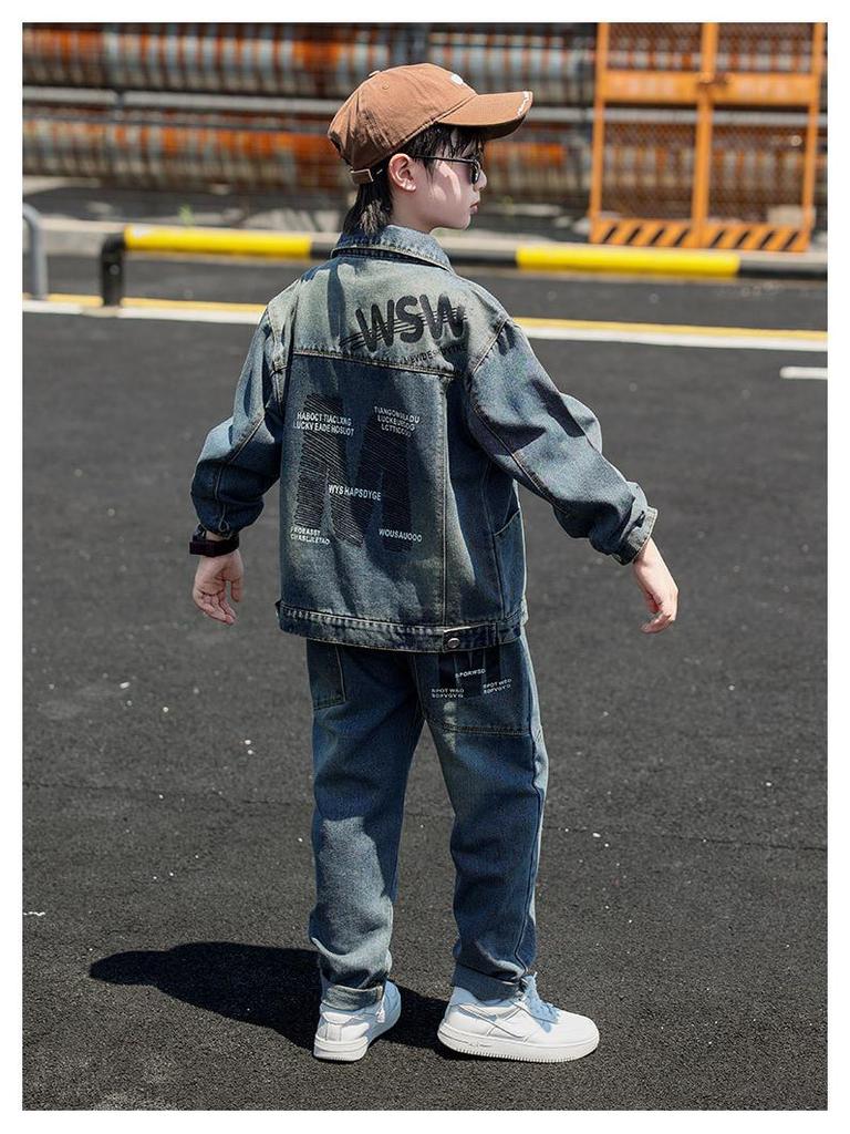 Boys' Spring/Autumn 2025 Korean-Style Denim Jacket: Trendy Casual Long-Sleeved Outerwear for Medium To Large Children