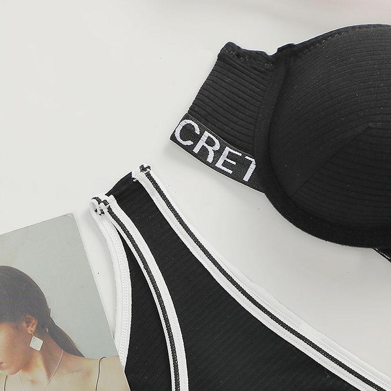 European and American Style Women Sexy Lingerie Set Beauty Back Bra and Panties Set Push Up Underwear Set Adjustable Letter Strap Bra Set