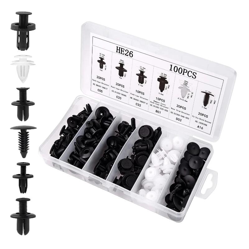 100Pcs Mixed Auto Fastener Clip Car Body Push Retainer Pin Rivet Bumper Door Trim Panel Retainer Fastener Kit Car Accessories