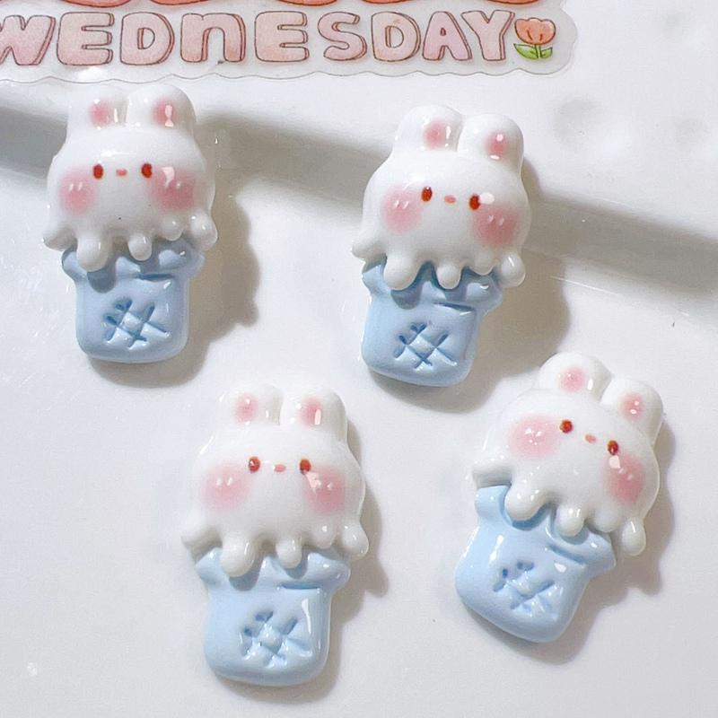 

10Pcs New Cute Resin Mini Cartoon Rabbit Popsicle Series Flat Back Manicure Parts Embellishments For Hair Bows Accessories