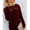 In-Stock 2025 Women's Solid Color Patchwork Lace Trim Long-Sleeved Sweater (OM8819)