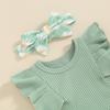 Baby Girls Summer Shorts Sets Short Sleeve Ribbed Romper Daisy Print Shorts Headband Sets