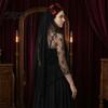 Lightweight Lace Headband Gothic Style Hair Hoop, Hollow See-Through with Simulated Flowers And Black Veil Veil, Halloween Day of The Dead Party
