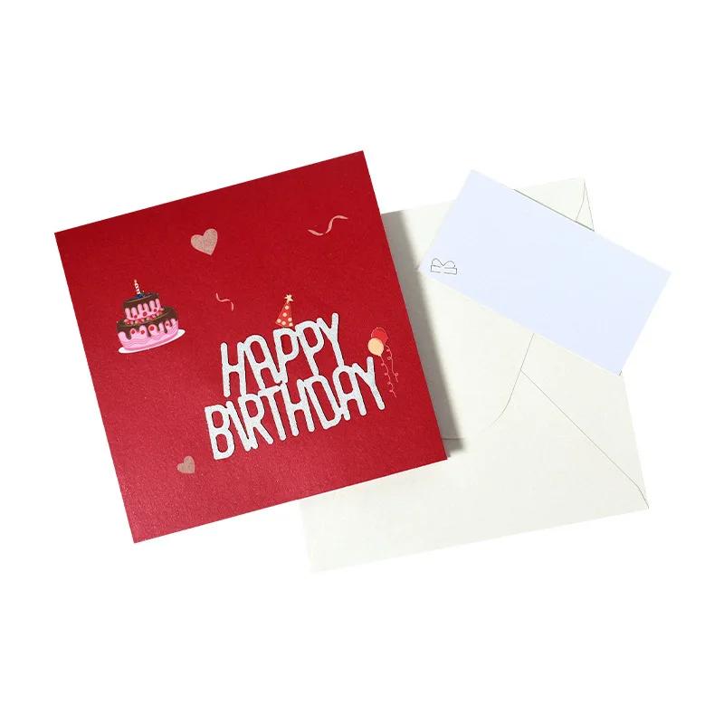 1pc 3D Pop-Up Chocolate Cake Birthday Card Gift Decoration Paper Greeting Card with Wishe Unique Gift for Friends Family Couples