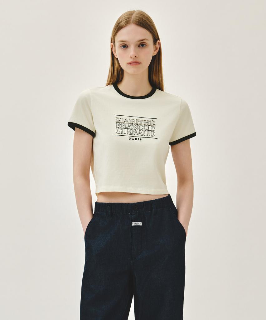 Malittepeulangsowajeobeo W Classic Logo Applique Ringer Crop Tee Ivory