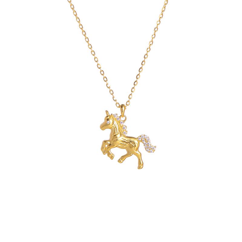 S925 Sterling Silver Lucky Unicorn Collarbone Pendant Necklace: Light Luxury, Elegant, and Versatile.