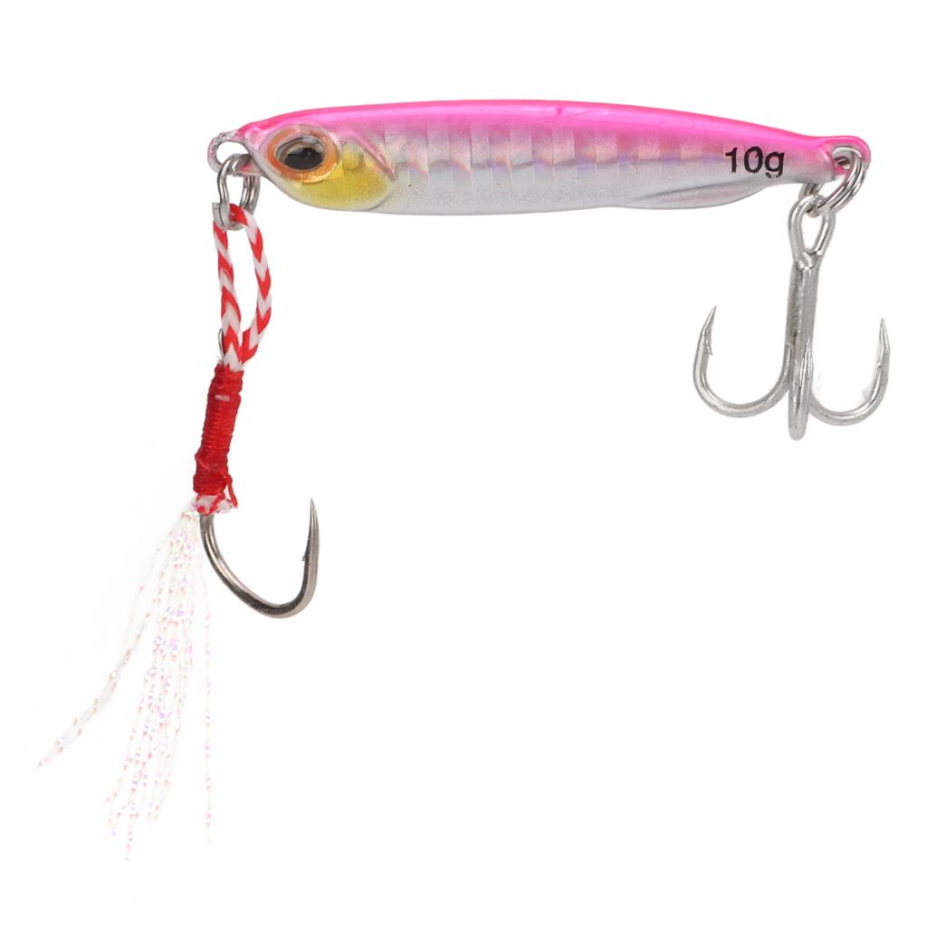 Artificial Bait Metal 3D Eyes Fishing Lure 2 Hooks with Feather Reusable Accessories 10gLaser Pink