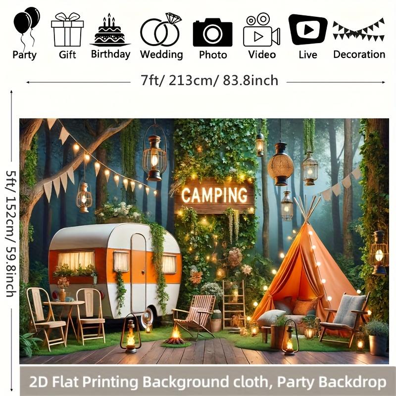 1 Piece of 2D Flat Camping Forest Scene Polyester Photo Background Cloth Party Banner Pull Flag Birthday Supplies