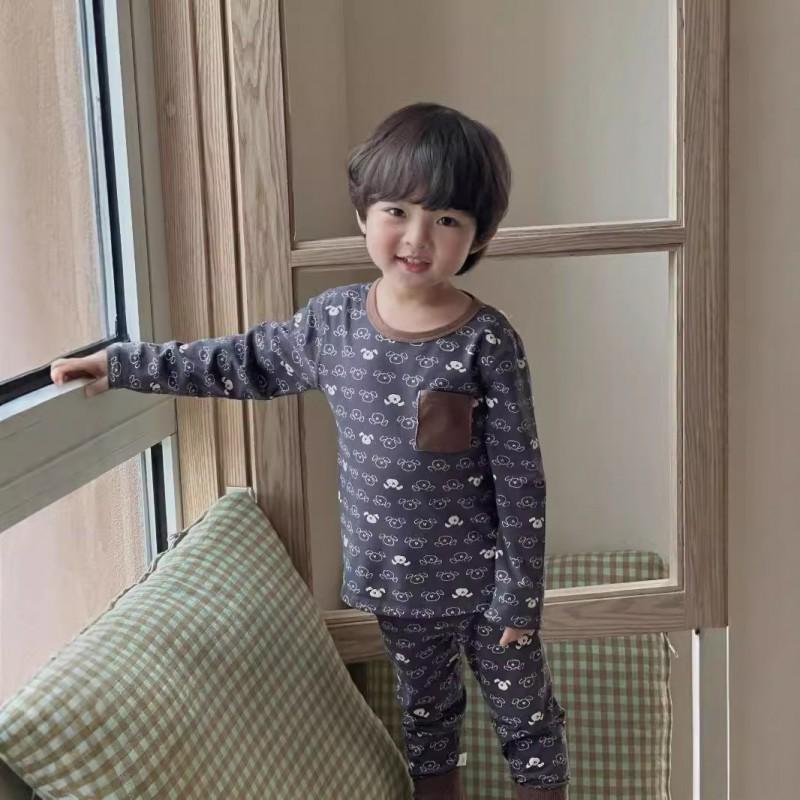 Kids Cotton Pajama Set Boys Girls Soft Sleepwear Long Sleeve Underwear Round Neck A Class Safety Homewear