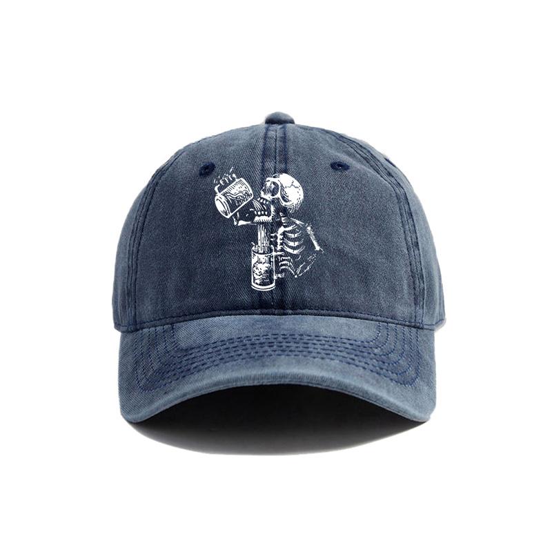 Drunk Skull Cap Distressed Hats Cap Men Retro Outdoor Summer Adjustable Funny Drunk Baseball Caps Washed Hat