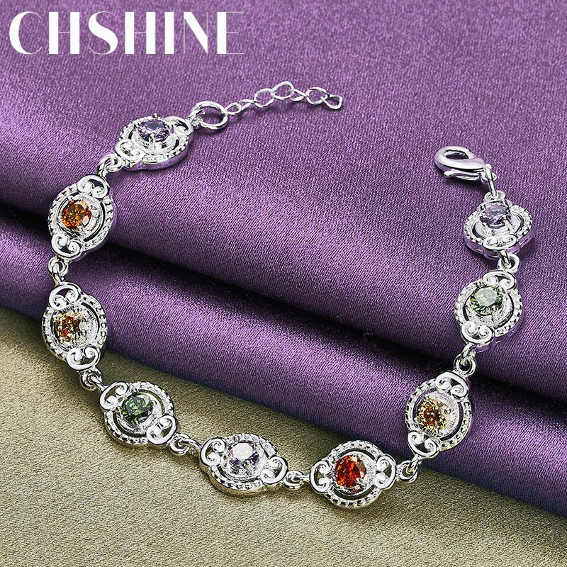 CHSHINE 925 Sterling Silver Color Crystal Chain Bracelet For Women Wedding Party Fashion Jewelry