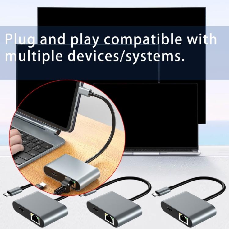 Lightweight Ethernet Converter USB C to RJ45 Adapter with Gigabit Speed and Double USB Port Wide Use PD60W Charging