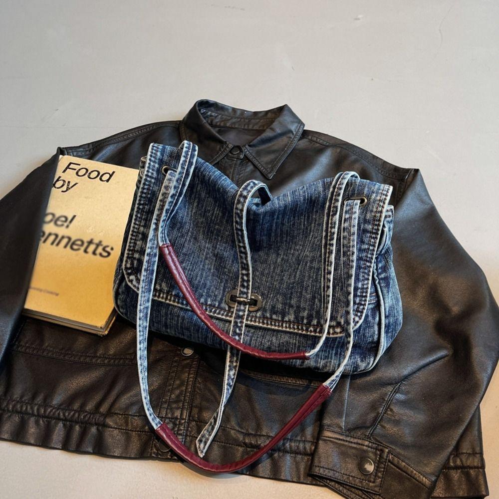 Large Capacity Denim Cloth Bag Retro Vintage Handbag Fashionable Canvas Shoulder Bag  Streetwear