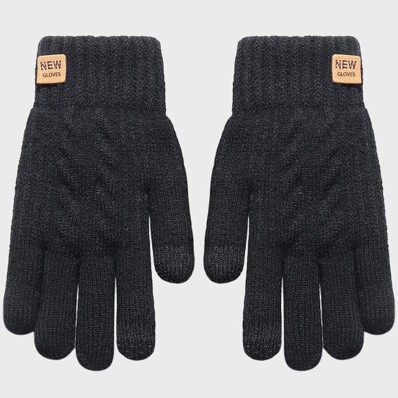 Men's double-layer knitted gloves winter wool piled thickened outdoor warm finger touch screen gloves