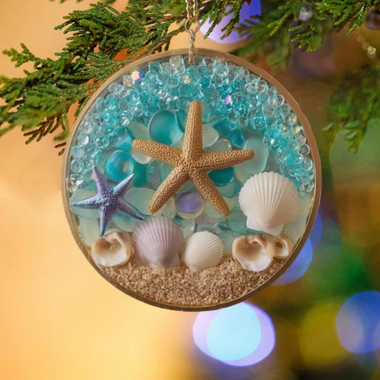 Starfish & Shell Hanging Ornament Acrylic Coastal-Themed Decor for Christmas Tree