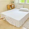 White Ruffled Bed Skirt Solid Color Dust Ruffle Cover with Elastic Cotton Washed Bedspread Non-Slip Mattress Protector Four Season Universal Bedding