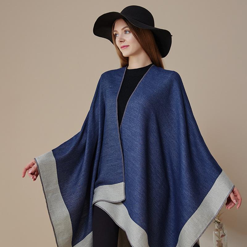 European and American Women 's Fashion Shawl Solid Color Pashmina Reversible Cape Autumn Winter Warm Cloak Large Simple Wraps