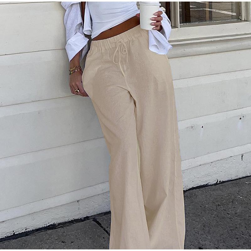Casual Basic White Pants Women Baggy Low Waist Straight Trousers Solid Color Thin Linen Wide Leg Pantalones Ladies Spring Summer Trouser
