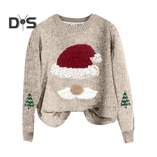 

Женская толстовка с принтом 3D Санта-Клауса, круглый вырез, свободный толстый свитер, вязаный новогодний зимний топ, сохраняющий тепло, для улицы, школы, работы, толстовка XXL абрикосовый