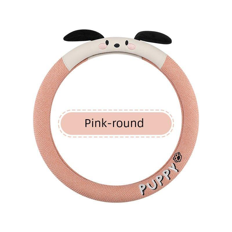 

Steering Wheel Cover for All Seasons, Cute Pacha Dog Cotton and Linen Car Interior Decoration, Summer Trendy Non-Slip Steering Wheel Cover for Women Pink round