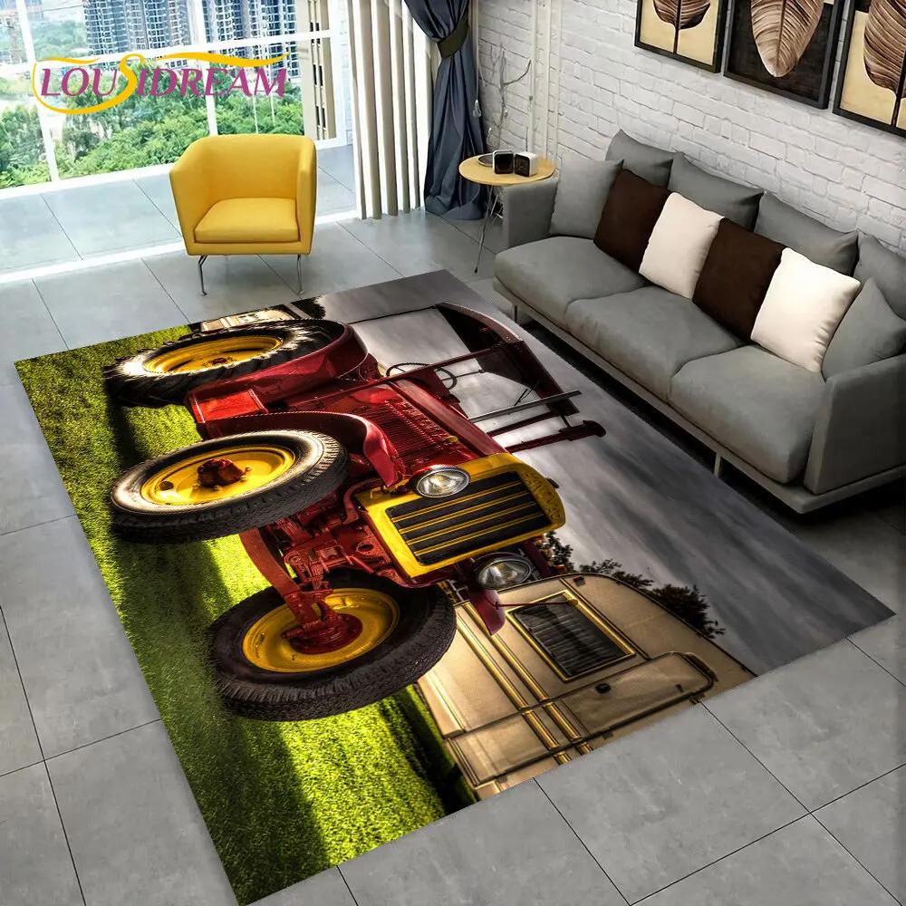 Truck Car Tractor Series Pattern Area Rug,Carpet Rug for Home Living Room Bedroom Sofa Doormat Decor,kids Non-slip Floor Mat 3D