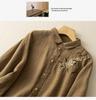 Hong Kong Style Embroidered Cotton Linen Shirt - Artistic Retro Casual Top for Women, Spring/Autumn 2025.