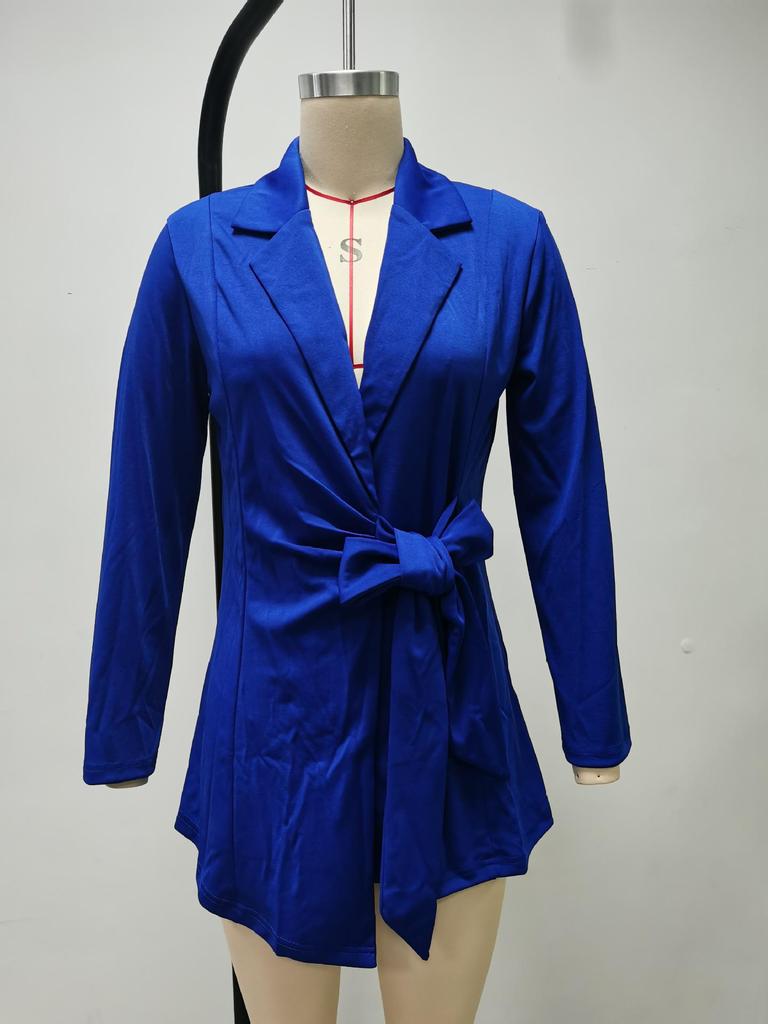 2024 European & American Fall/Winter Lace-Up Waist-Defining Candy Color Mid-Length Loose Suit Jacket