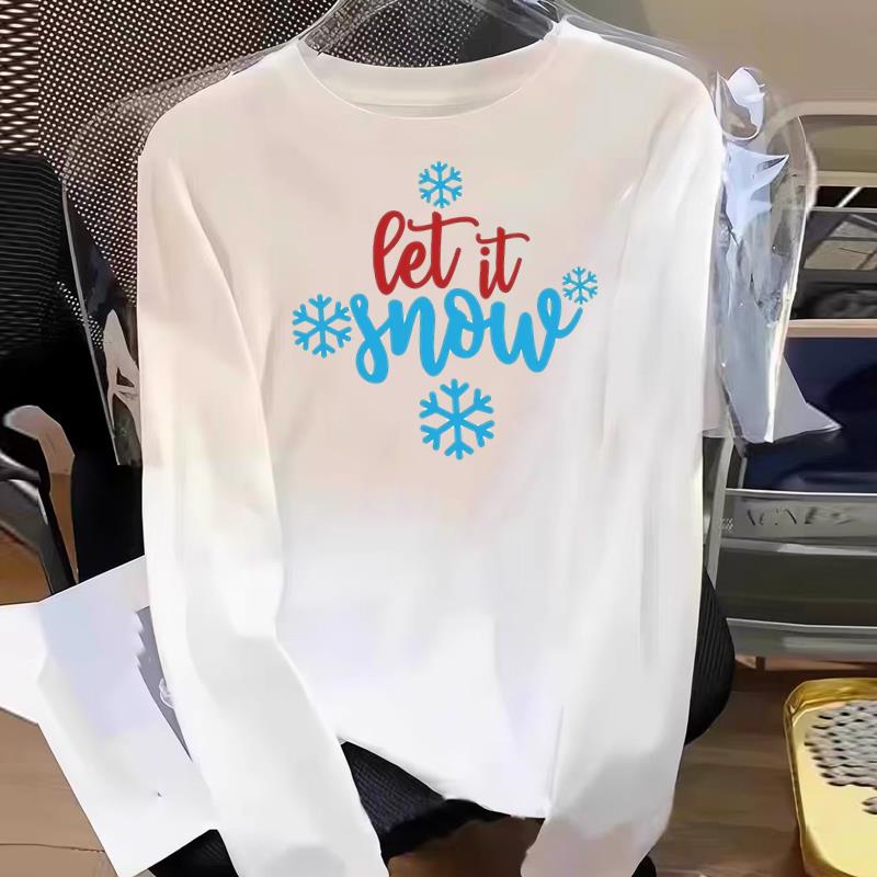 (Asian Size) Tree Watercolor Cute Graphic Tee Women Print T Shirt Christmas New Year Autumn Winter Casual Fashion Top Clothing Long Sleeve T-shirts