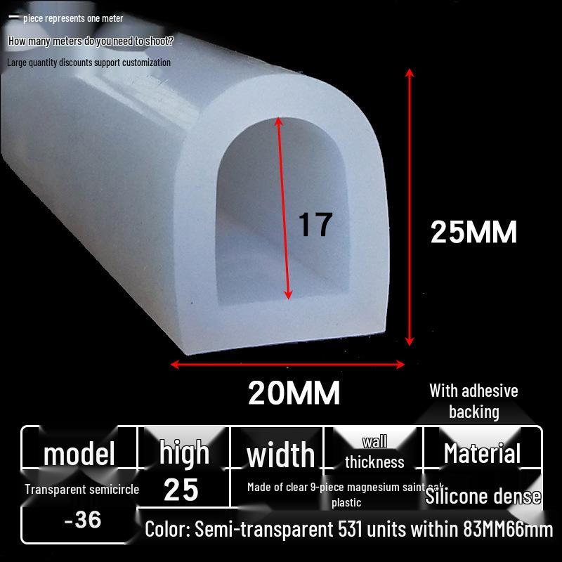 D-shaped High-Temperature Silicone Seal, Semi-Circular Hollow Strip, Self-Adhesive Solid, Odorless Transparent.