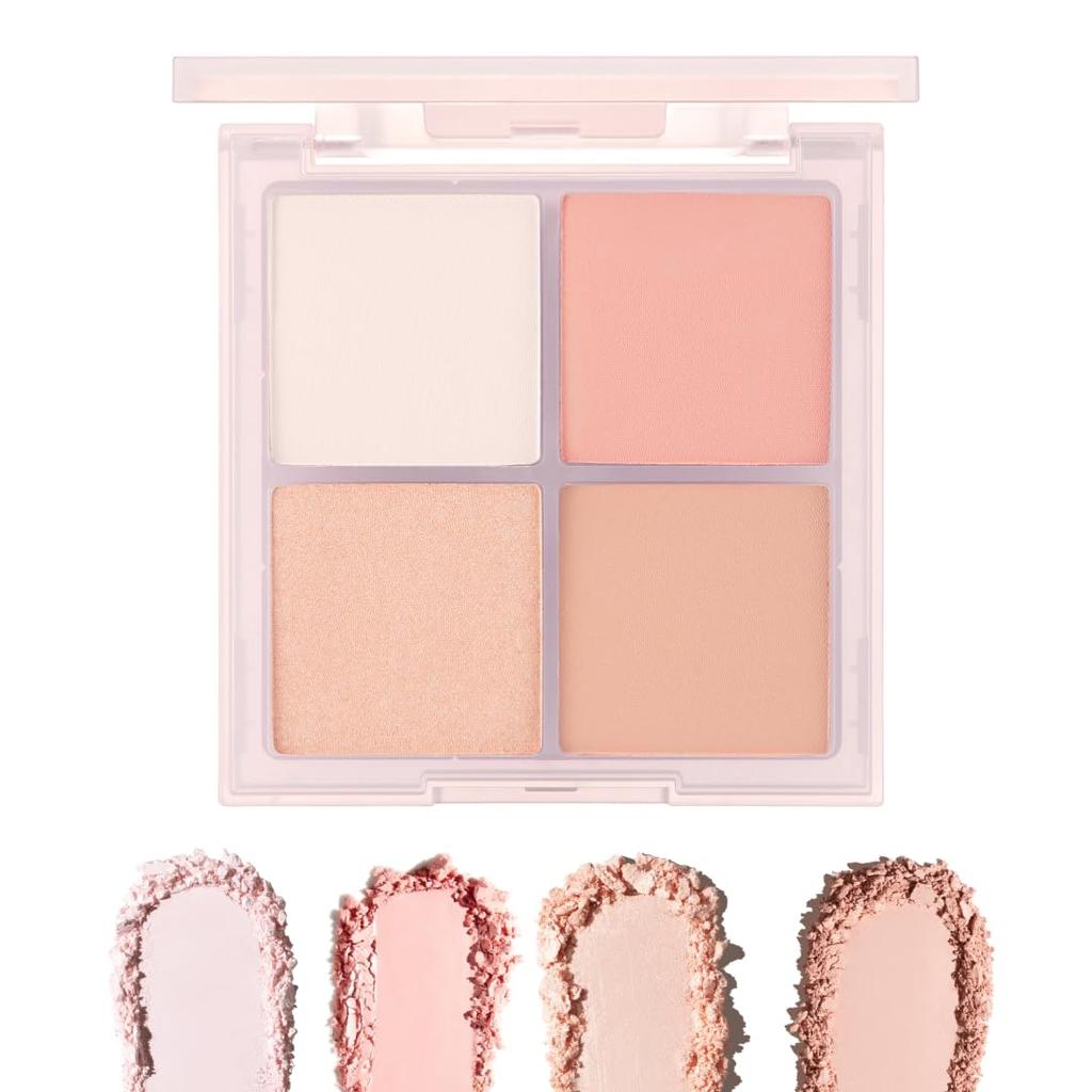 VDL Cheek Stain Blusher Palette 01 Iconic Peach Powder Cheek Highlighting Shading Palette for Yellow and Cool Skin Tones. Korean Cosmetics.