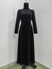 Elegant Gold Velvet High Collar Puff Sleeve Cinched Waist Long Dress for Autumn & Winter