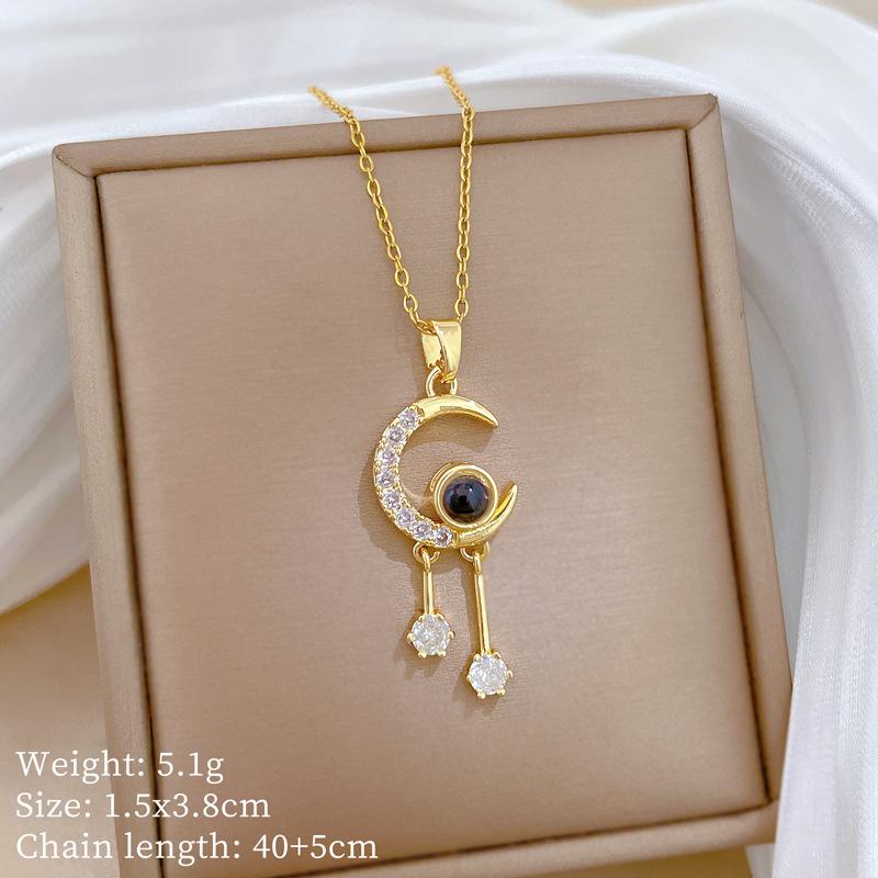 Titanium Steel, Love Dripping Oil Cat Full Diamond Temperament Gorgeous Full Diamond Necklace Female Versatile Collarbone Chain Titanium Steel Chain