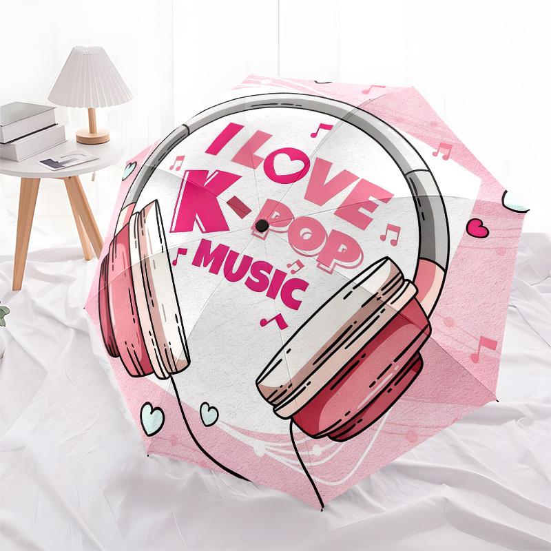 1pc K pop Music Automatic Folding Umbrella, Heavy Duty 8 Rib Iron Frame,  Suitable for Travel, Daily Use, Birthday, Decor Gift  16