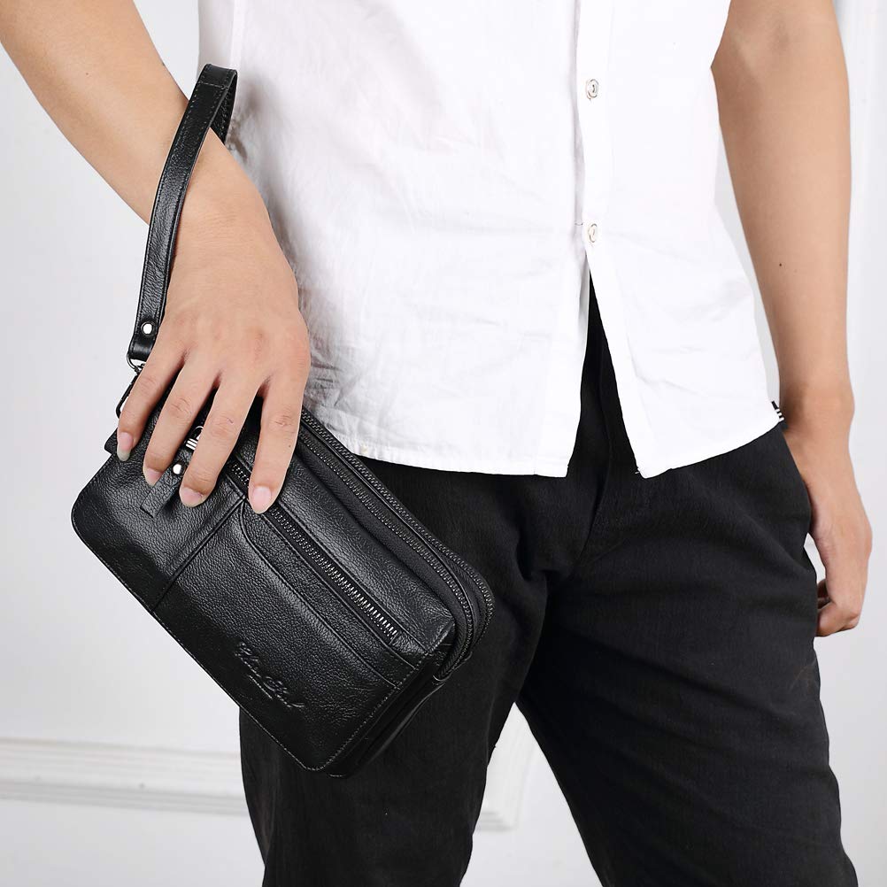 Meigardass Clutch Second Genuine Popular Clutch Large Capacity Men's Bag, Bag, Leather, Bag, Simple, Lightweight, (Black-3)