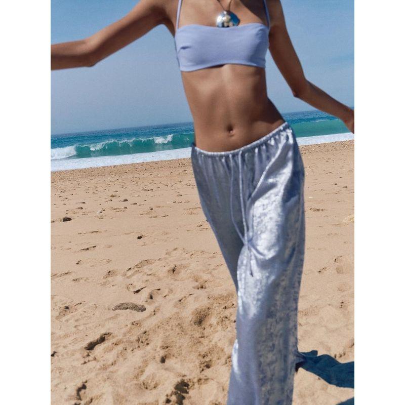 Za2024 Summer New Product Women's Clothes Fashion Elastic Waist Drawstring Wide Leg Aluminum Foil Casual Pants 8741038 406