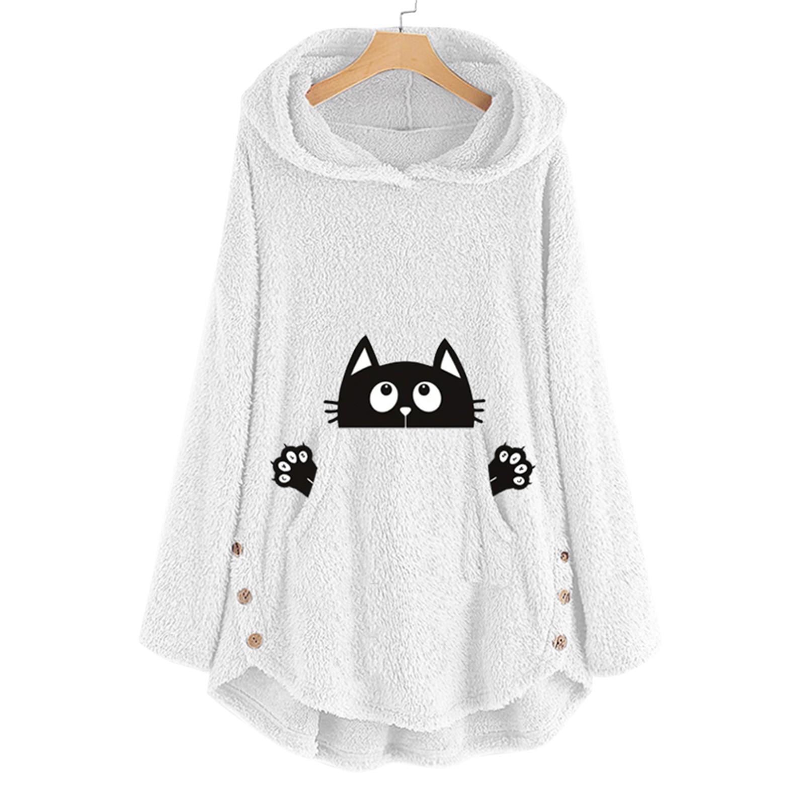 

Женский повседневный флисовый пуловер с вышивкой в виде панды с капюшоном и карманом, большие размеры XL белый