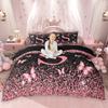 Homewish Initial Monogrammed Duvet Cover Set Black Pink Comforter Cover Set For Girls Butterfly Glitter Print Bed Set