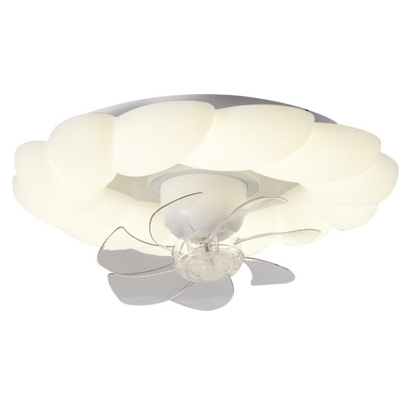 New Cream Style Bedroom 360 degree Shake Head Electric Fan Ceiling Light Intelligent Dimmable Children's Room Ceiling Fan Lamp 52 * 20cm