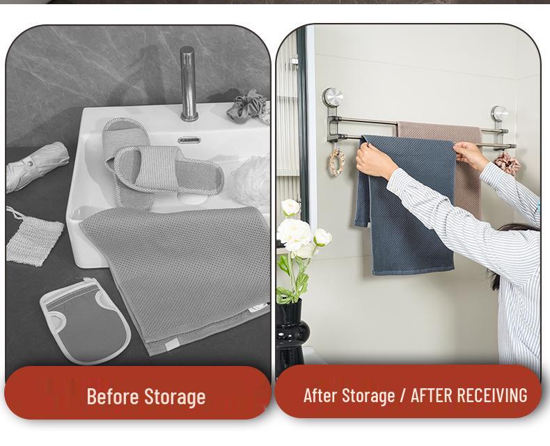 Retractable No-Drill Suction Cup Towel Rack and Hook for Bathroom Storage