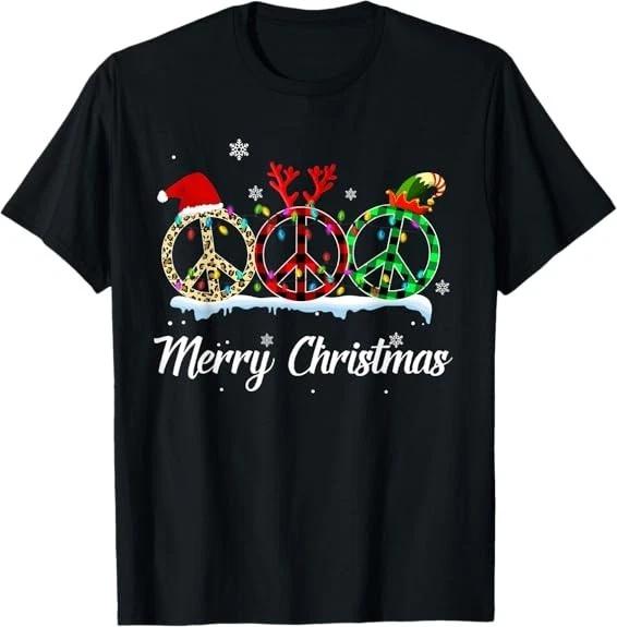 Men s and Women s T-shirts NEW LIMITED Hippie Peace Sign Santa Hat Reindeer Merry Christmas T-Shirt S-3XL XL