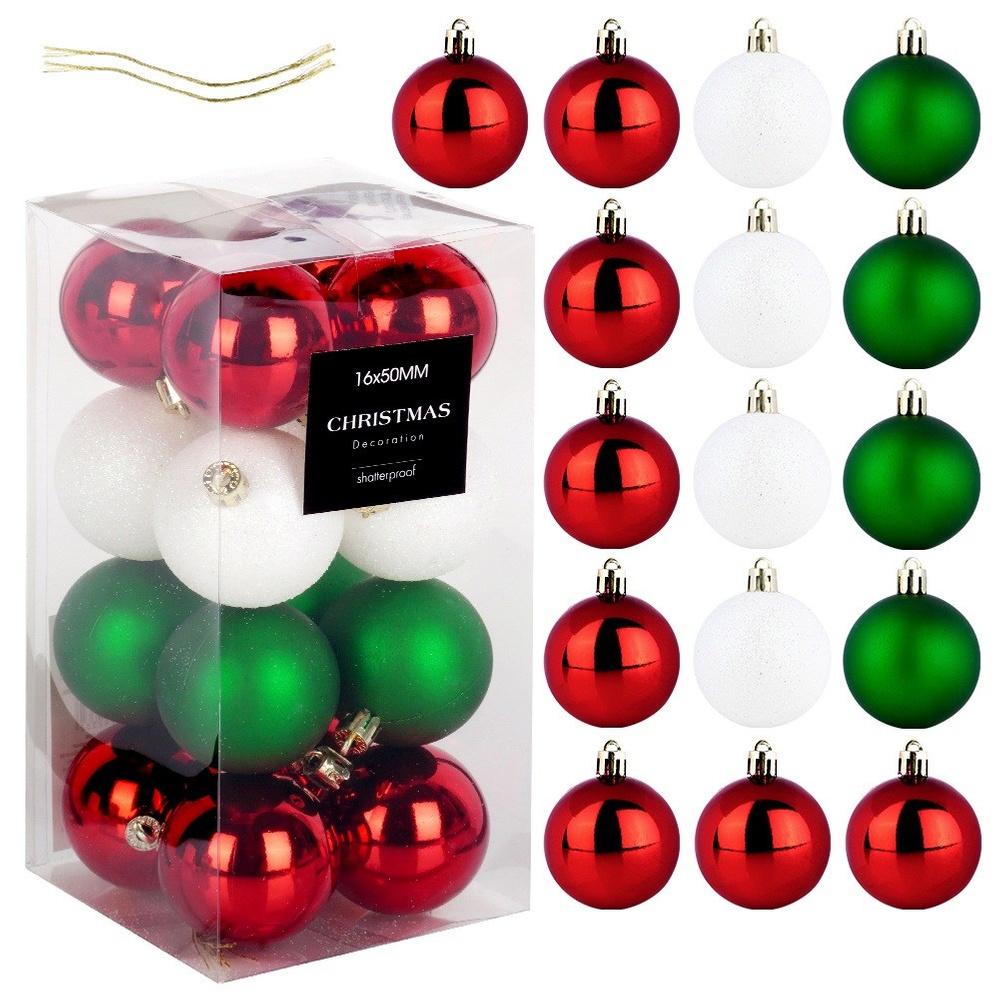 Shatterproof Christmas baubles red green white 5 cm 16 pcs.