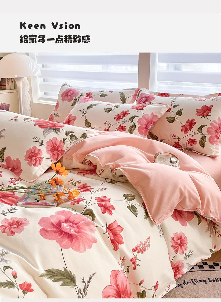 Sleeping Grid Warm Yang Velvet Soft and Comfortable Thick Brushed Print Four Piece Set