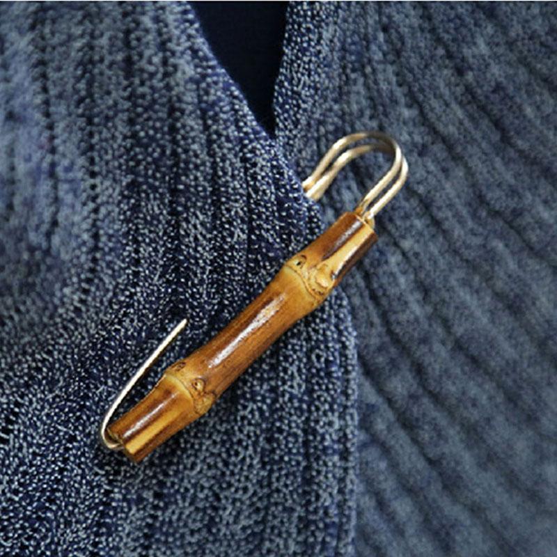 Golden Vintage Natural Bamboo Suit Pin Metal U Shape Buckle Garment Brooch Pin Jewelry Men Women Brooches Suit Chest Flower