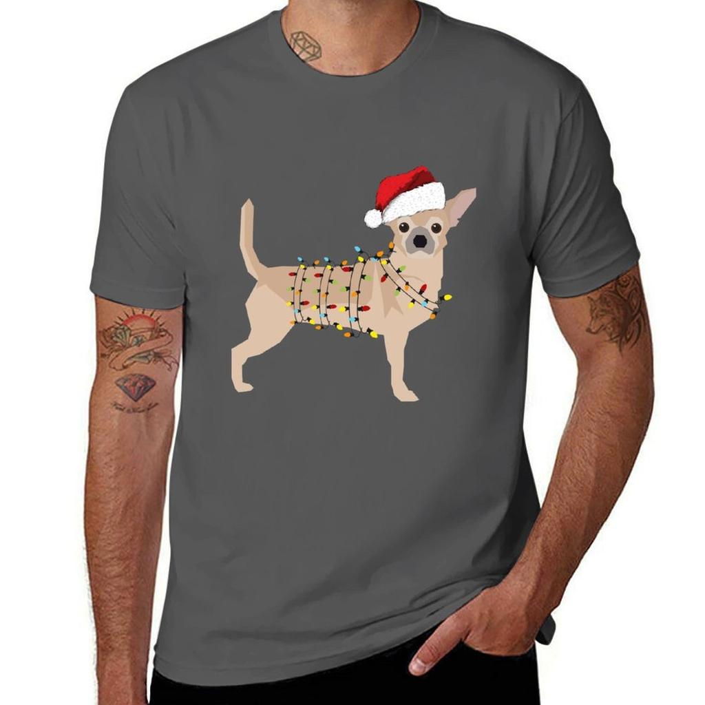 Chihuahua Holiday Christmas Light Tshirt Running Gym Short Sleeve Sports Tee