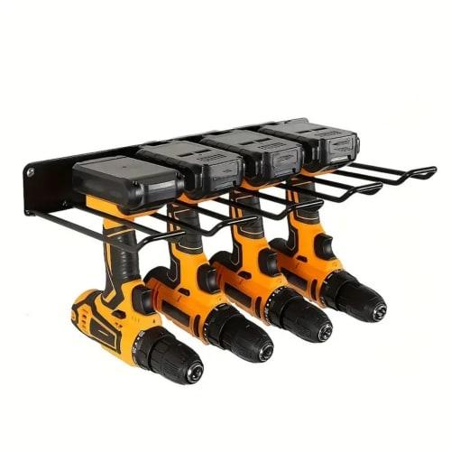koundeneko Power Tool Storage, Wall-Mounted 4-Hole Electric Drill Storage Rack, Heavy-Duty, Sturdy, and Non-Slip Tool Storage for Power Tools and Dril