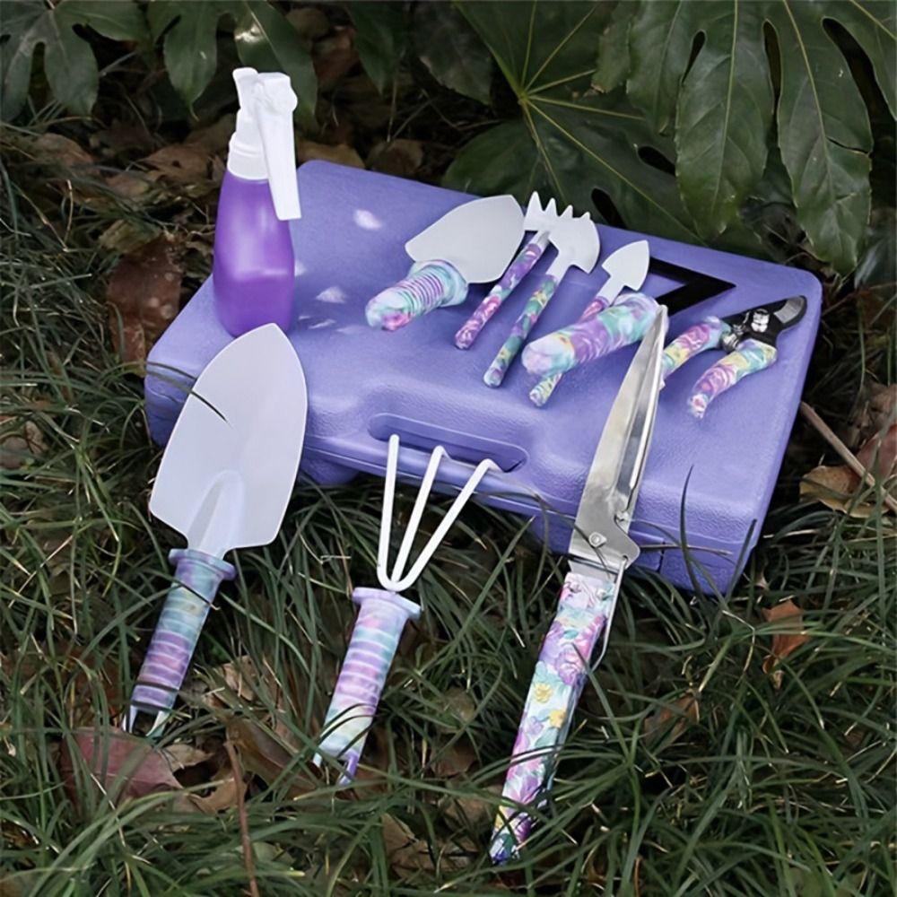 

5/10Pcs Floral Print Planting Garden Tools Kit Non-Slip Grip Garden Hand Tools Potted Plants Green 5pcs