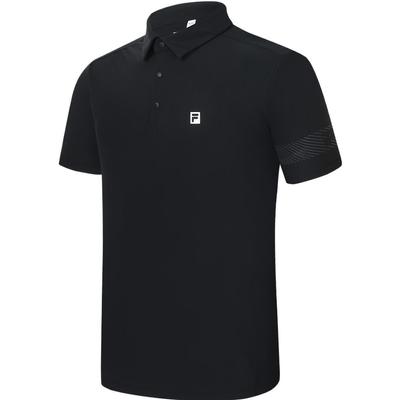 Solid Color Loose Fit Straight Leg Casual Short Sleeve Knit Polo Shirt Men Tops Black A11M321115G-BK