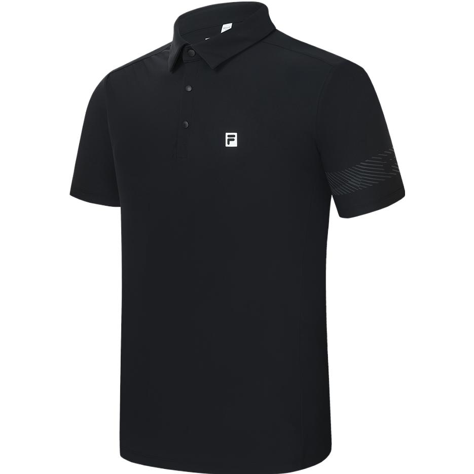 Fila Solid Color Loose Fit Straight Leg Casual Short Sleeve Knit Polo Shirt Men Tops Black A11M321115G-BK
