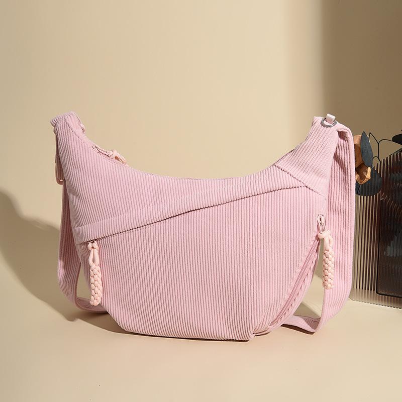 

Вельветовая тканевая сумка женская большой вместимости сумка-пельмень новая универсальная студенческая сумка через плечо розовый